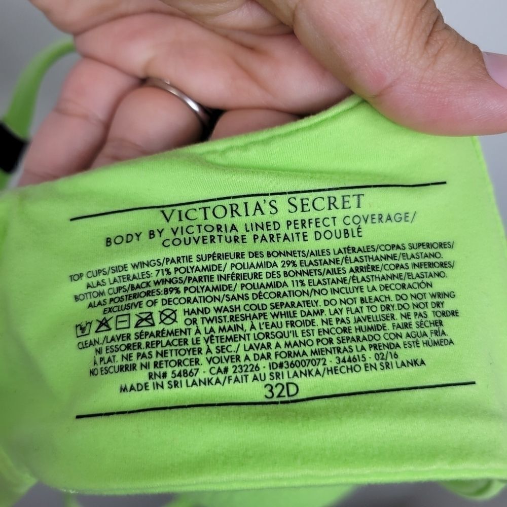 NWT Victoria’s Secret Push Up Lace Bra – Neon Green Blue Bow 32D - Picture 10 of 11